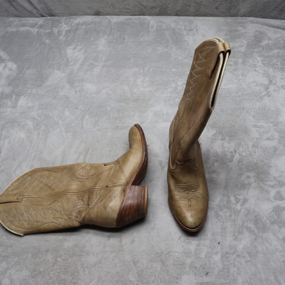 Acme Mens 9M Western Boots Beige Leather Cowboy Riding Rodeo USA Made VTG 24830